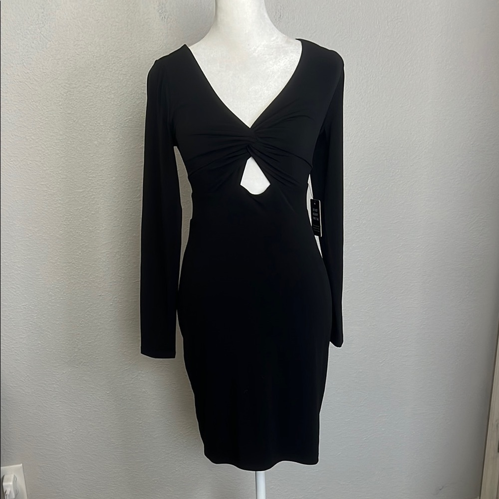 Express Long Sleeve Keyhole Dress Black Size XXS NWT